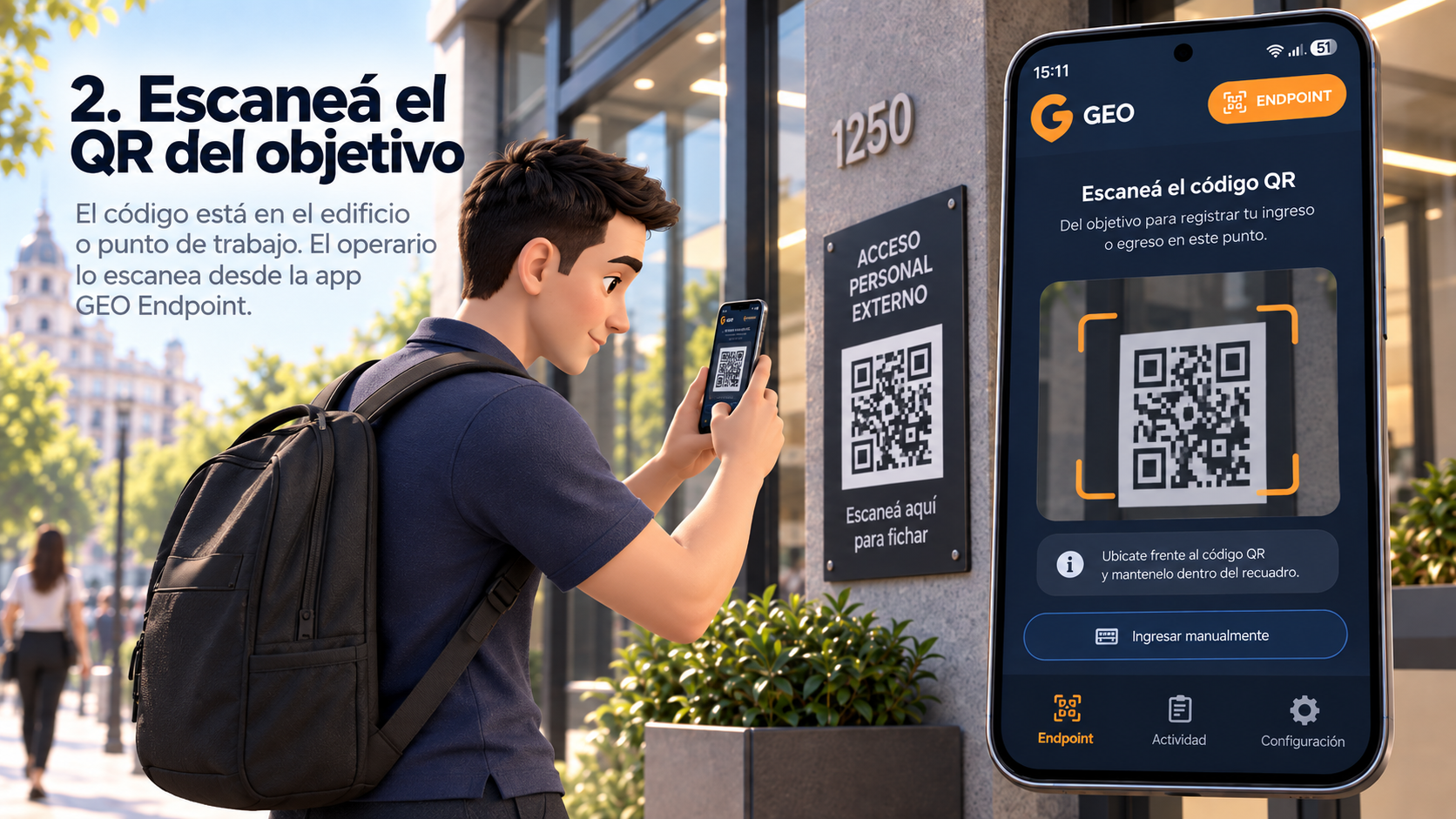 Operario escaneando el QR del objetivo