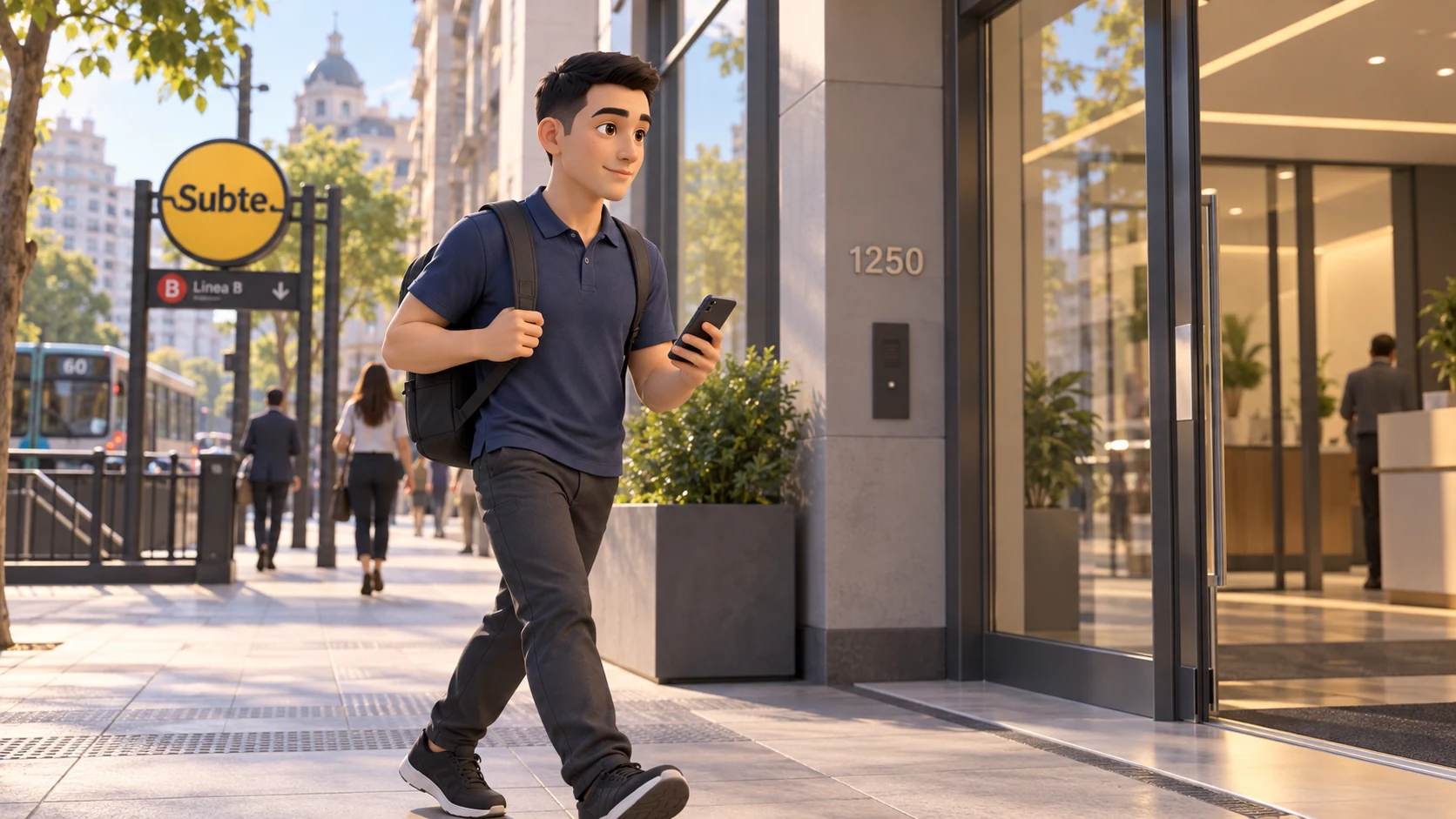 Empleado llegando al lugar de trabajo